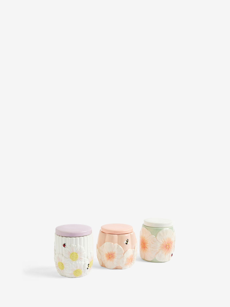 Pastel lila floral storage jars set of 3 (British brand)