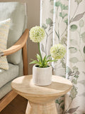 White artificial allium plant in ribbed ceramic pot 31.5cm tall (British brand)