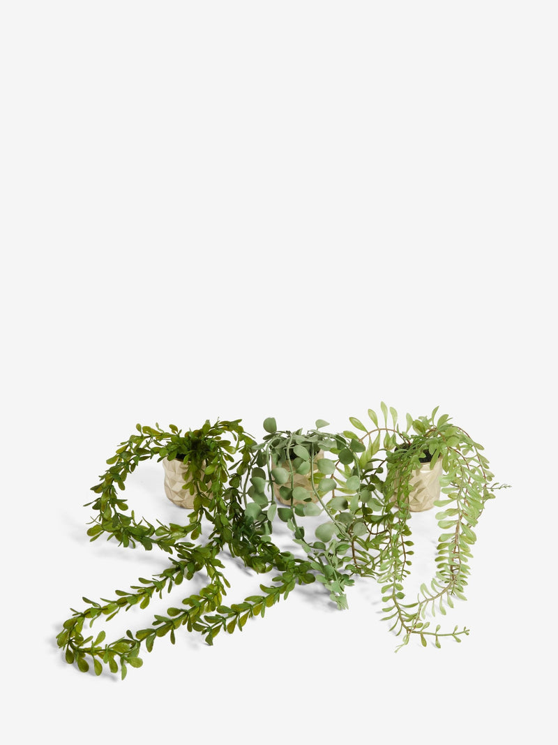 Artificial trailing plant in mini gold hex pot 39.5cm, UK version