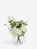 White artificial floral arrangement in glass vase - British product