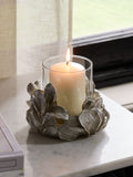 Silver Floral Tea Light Hurricane Candle Holder