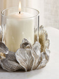 Silver Floral Tea Light Hurricane Candle Holder