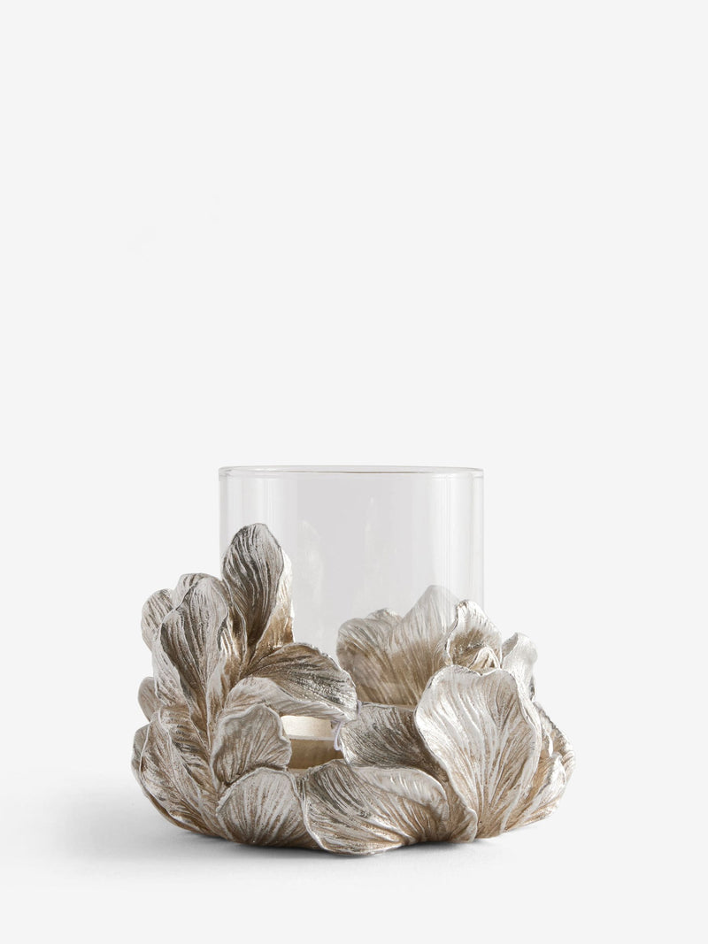 Silver Floral Tea Light Hurricane Candle Holder