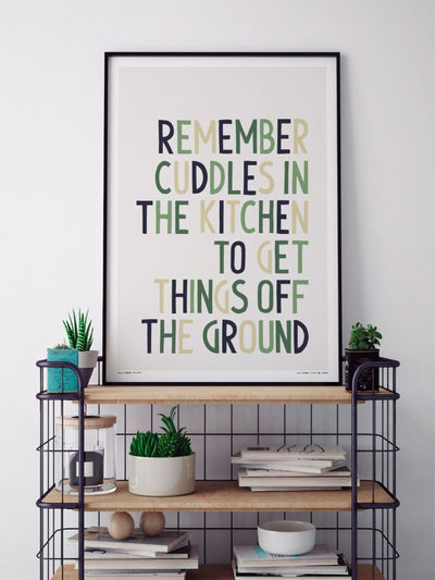Next Sketchbook Design Remember Cuddles in the Kitchen Multicolour Framed Typography Print A3 Black Frame- Buy online at McGrocer