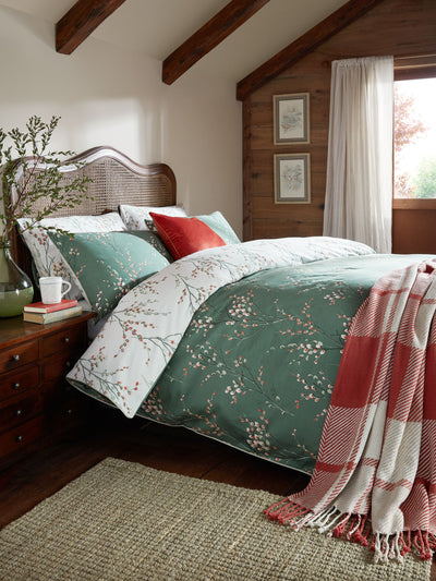Next Laura Ashley Green Fern Pussy Willow Reversible Sateen Duvet Cover and Pillowcase Set- Buy online at McGrocer