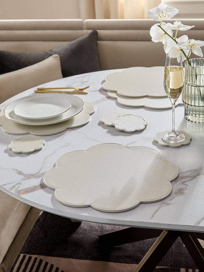 Cream flower faux leather placemats and coasters set, 8 pieces (British brand)