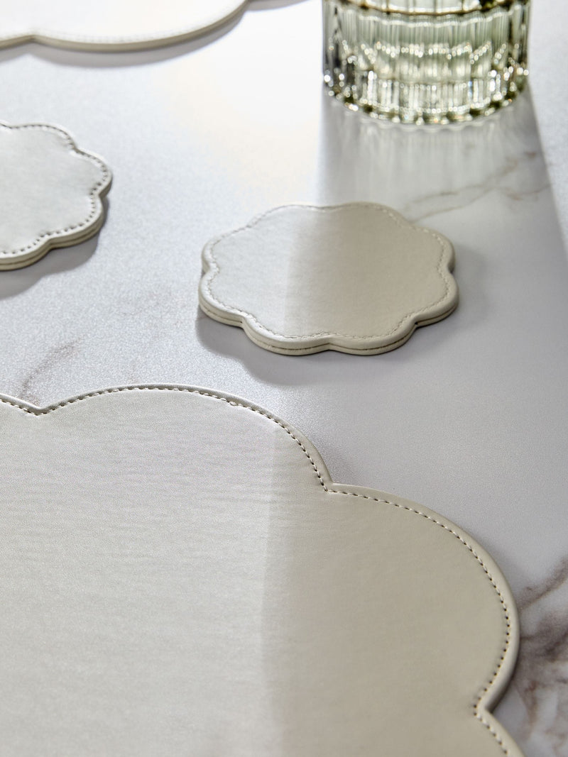 Cream flower faux leather placemats and coasters set, 8 pieces (British brand)