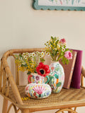 Lucy Tiffney floral ceramic vases in cream, pink, and green, UK version