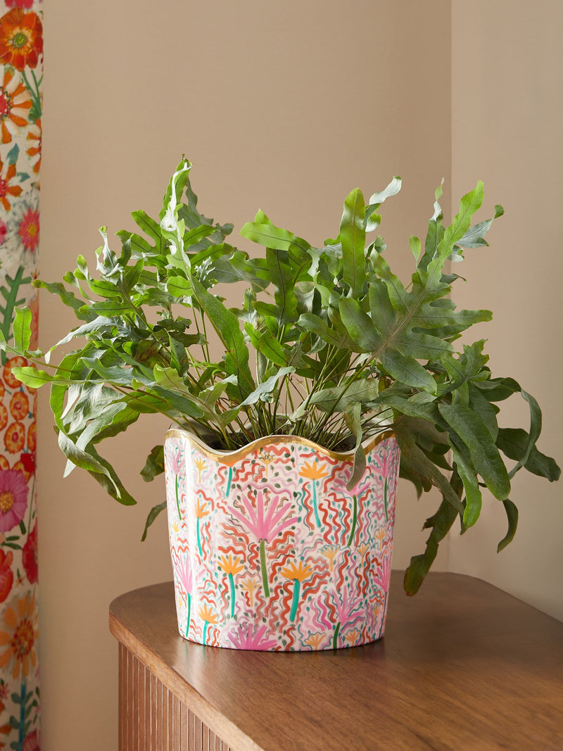 Lucy Tiffney pink large wiggle ceramic planter, UK version