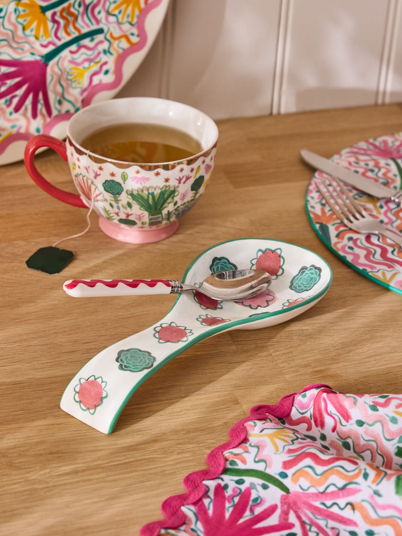 Lucy Tiffney cream/pink/green floral spoon rest medium, UK version