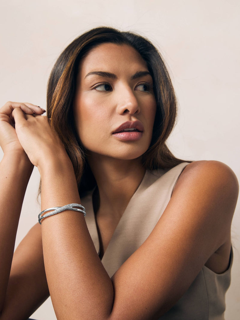 Silver tone twist sparkle cuff bracelet (British brand)