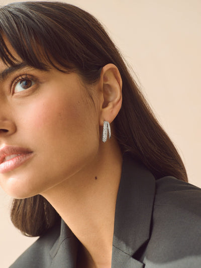Next Silver Tone Sparkle Double Hoop Pierced Earrings- Buy online at McGrocer