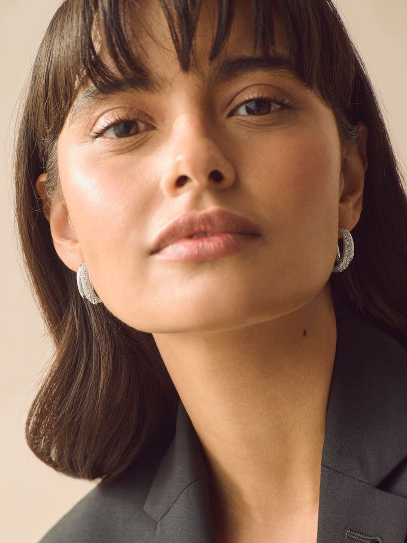 Silver tone sparkle double hoop earrings (British brand)