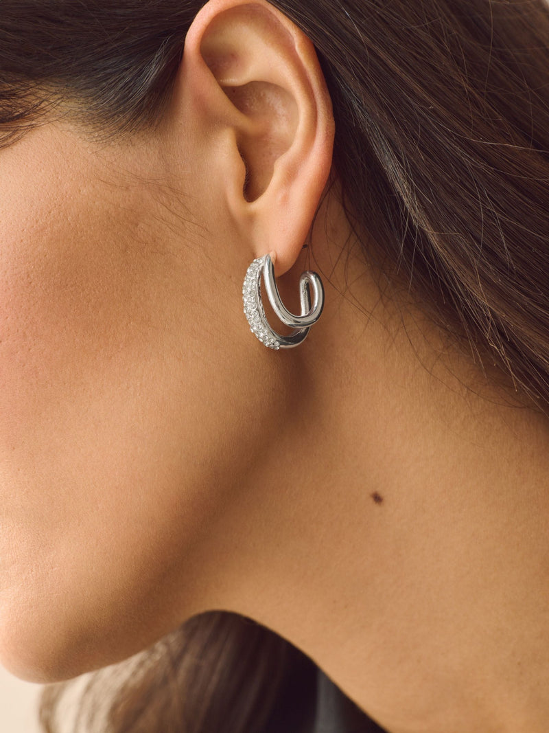 Silver tone sparkle double hoop earrings (British brand)