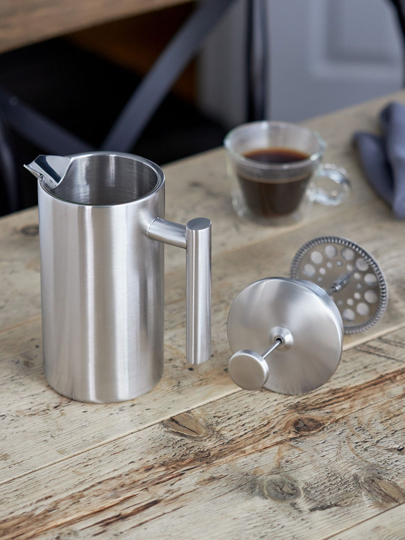 Stellar Brushed Silver 8 cup double-wall insulated cafetiere (British brand)