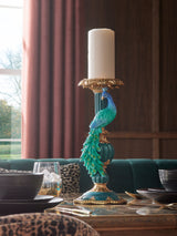 Next Teal Blue Benedict Peacock Pillar Candle Holder 36cm Height- Buy online at McGrocer