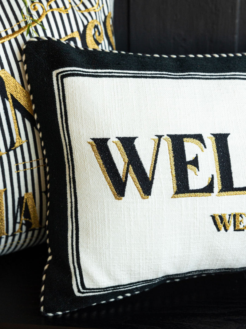 Rockett St George cream/black Welcome We Have Wine cushion 30x50cm - British product