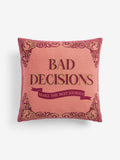 Rockett St George pink embroidered Bad Decisions slogan cushion 45cm (British brand)