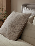 N. Premium floral woodblock cushion in natural colour 59x59cm, UK version