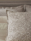 N. Premium floral woodblock cushion in natural colour 59x59cm, UK version