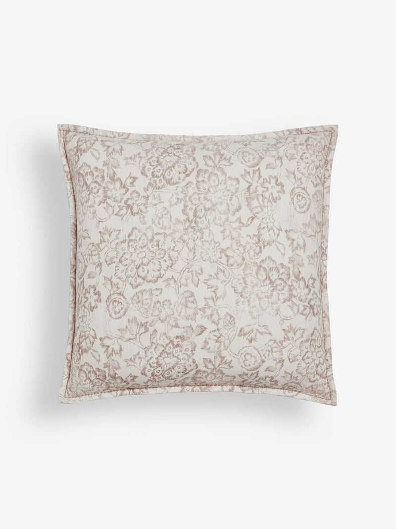 N. Premium floral woodblock cushion in natural colour 59x59cm, UK version