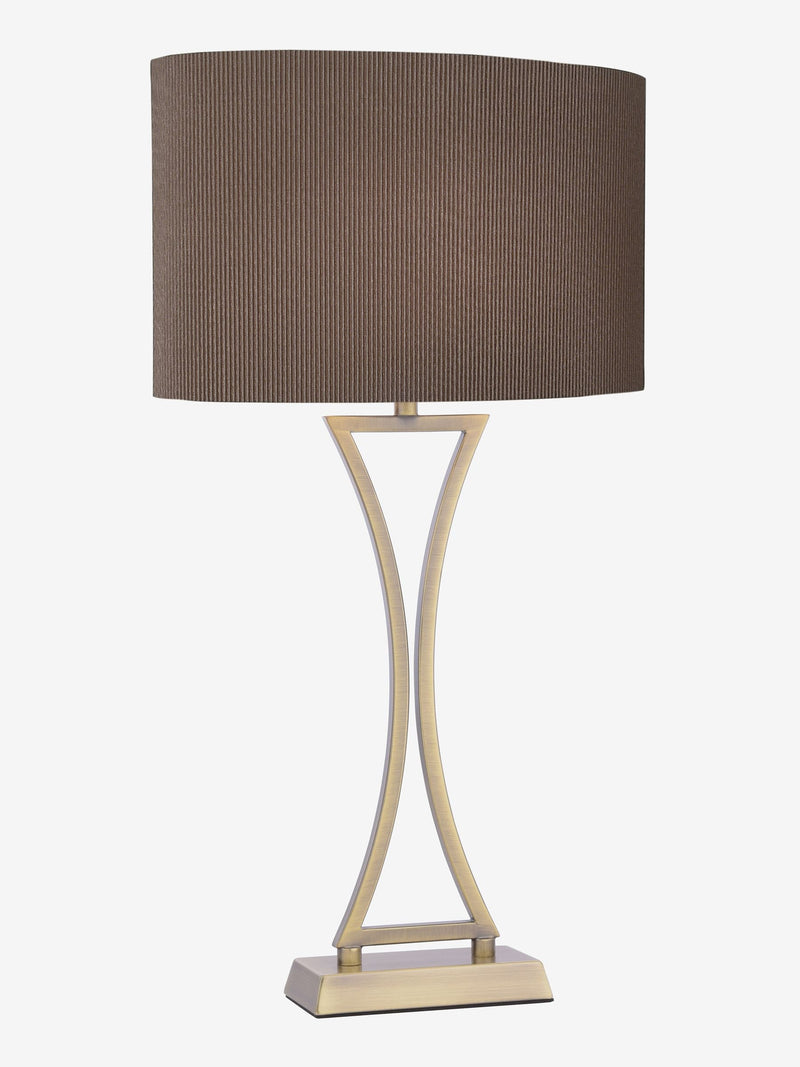Dar Lighting Oporto table lamp antique brass and brown shade, UK version