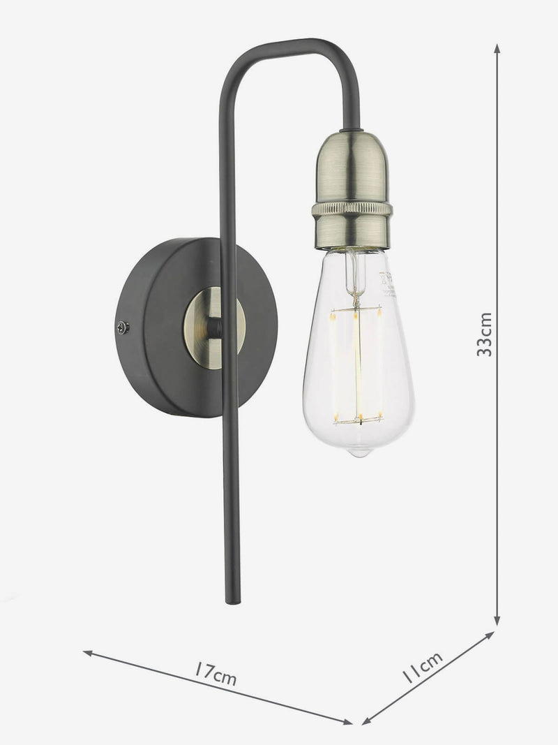 Dar Lighting Kiefer wall light in black and antique brass (British brand)