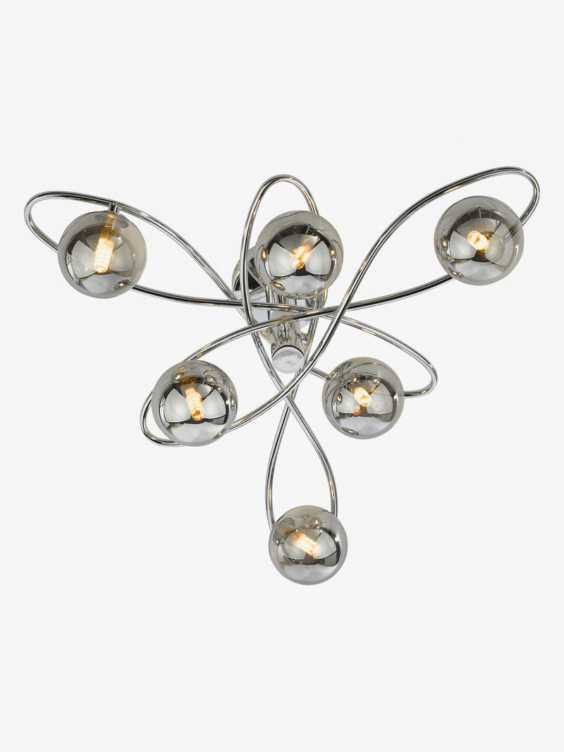 Dar Lighting Lysandra semi-flush light chrome smoked glass, imported from the UK