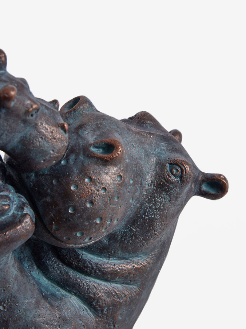 Bronze Hattie and Henry Hippo kissing ornament, 24cm tall - British product