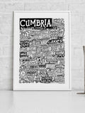 Sketchbook Design Cumbria landmarks wall art print A4 frame - British product