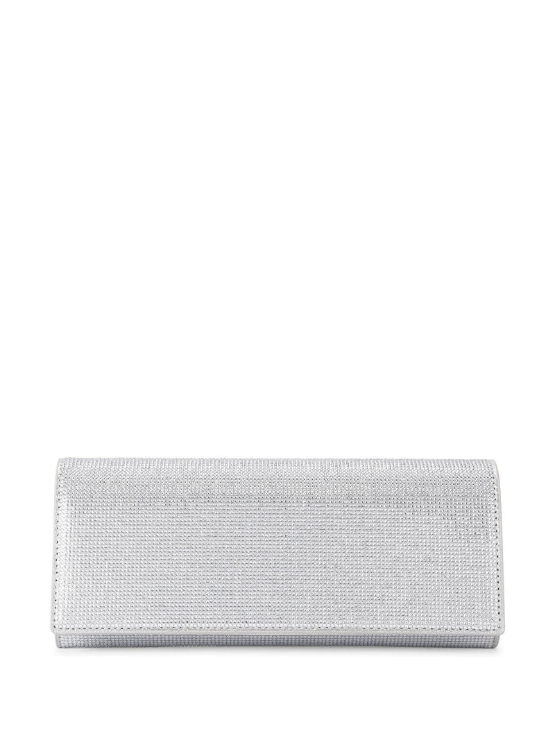 KG Kurt Geiger Baily silver microsuede clutch bag, UK version