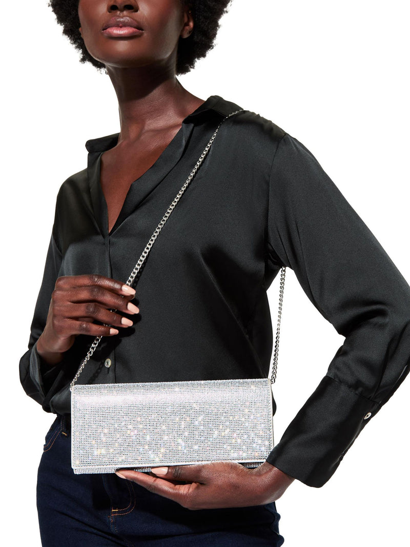 KG Kurt Geiger Baily silver microsuede clutch bag, UK version