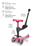 Micro Scooters pink mini ride-on scooter 3-in-1 - British product