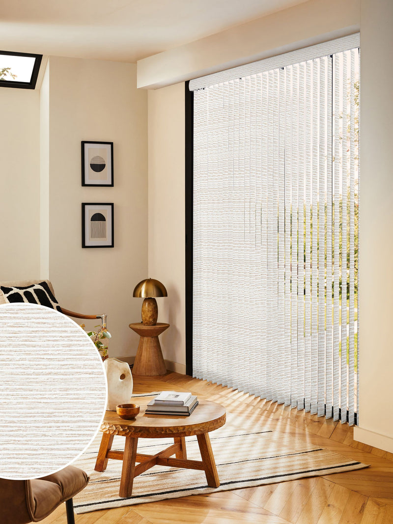 Sether cream blackout vertical blind, made to measure, imported from the UK