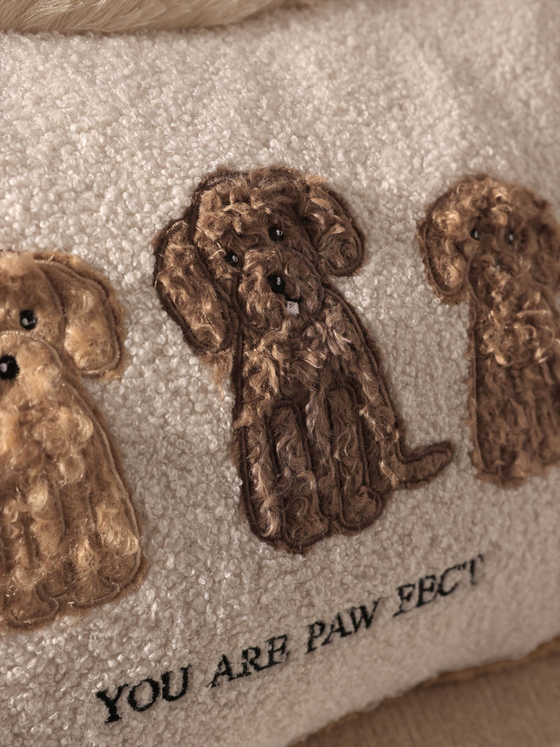 Natural embroidered Charlie cockapoo cushion 50x30cm, UK version