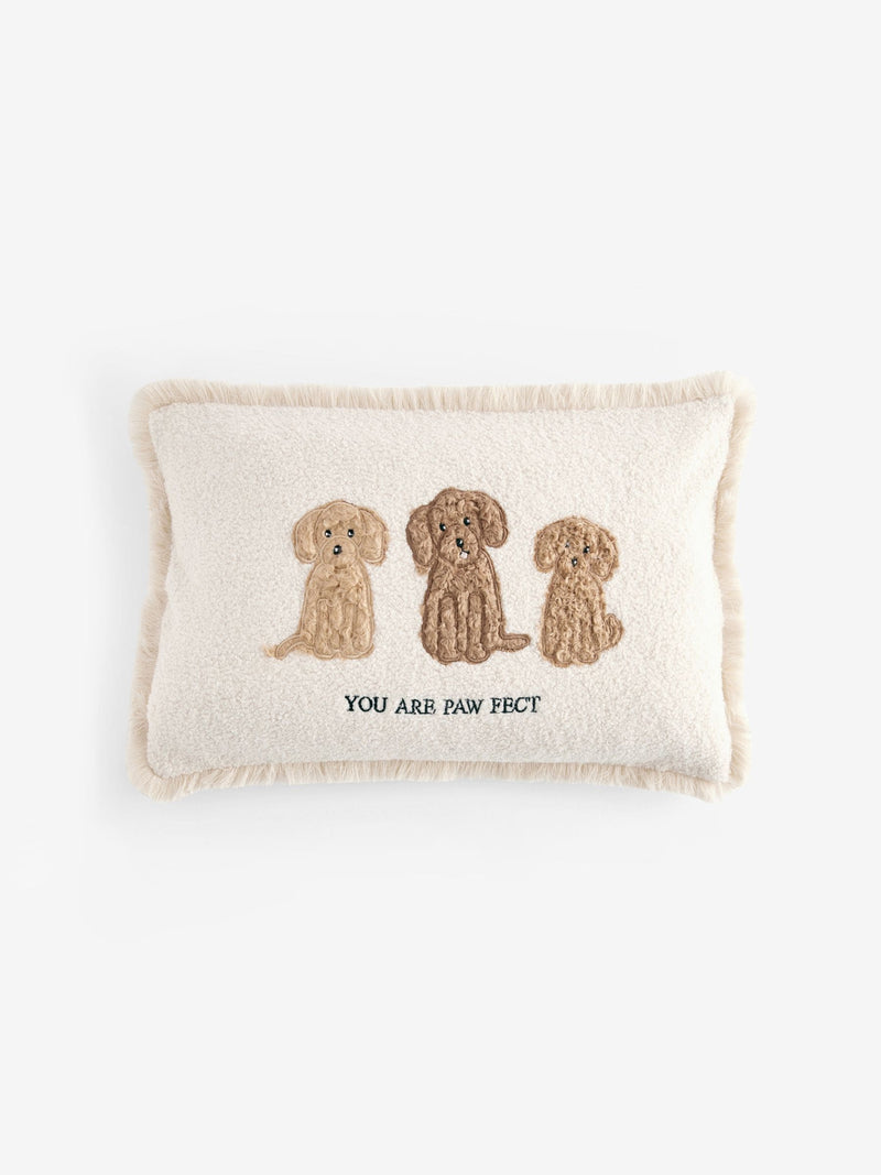Natural embroidered Charlie cockapoo cushion 50x30cm, UK version