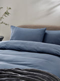 Blue Mid Cotton Rich Plain Duvet Cover and Pillowcase Set - British product