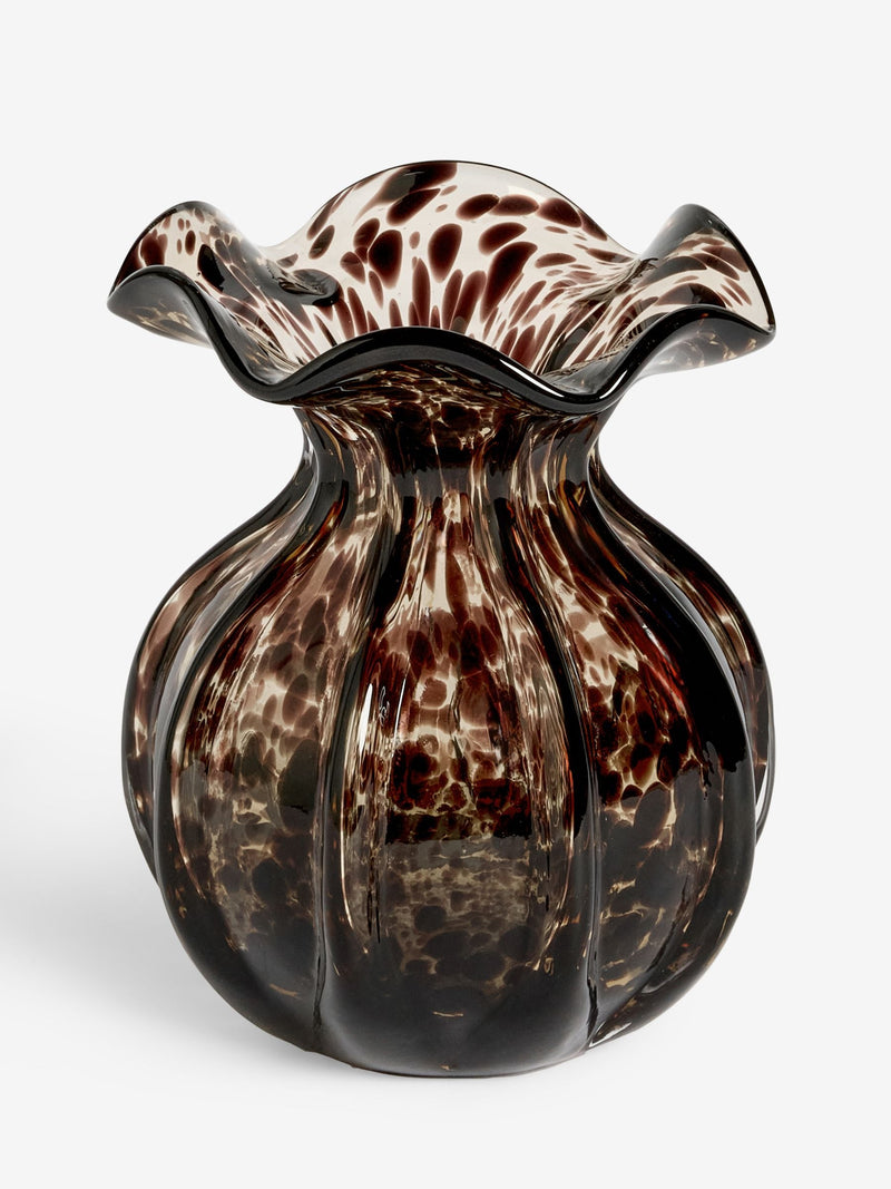 Nina Campbell Chocolate Brown Confetti Glass Vase, imported from the UK