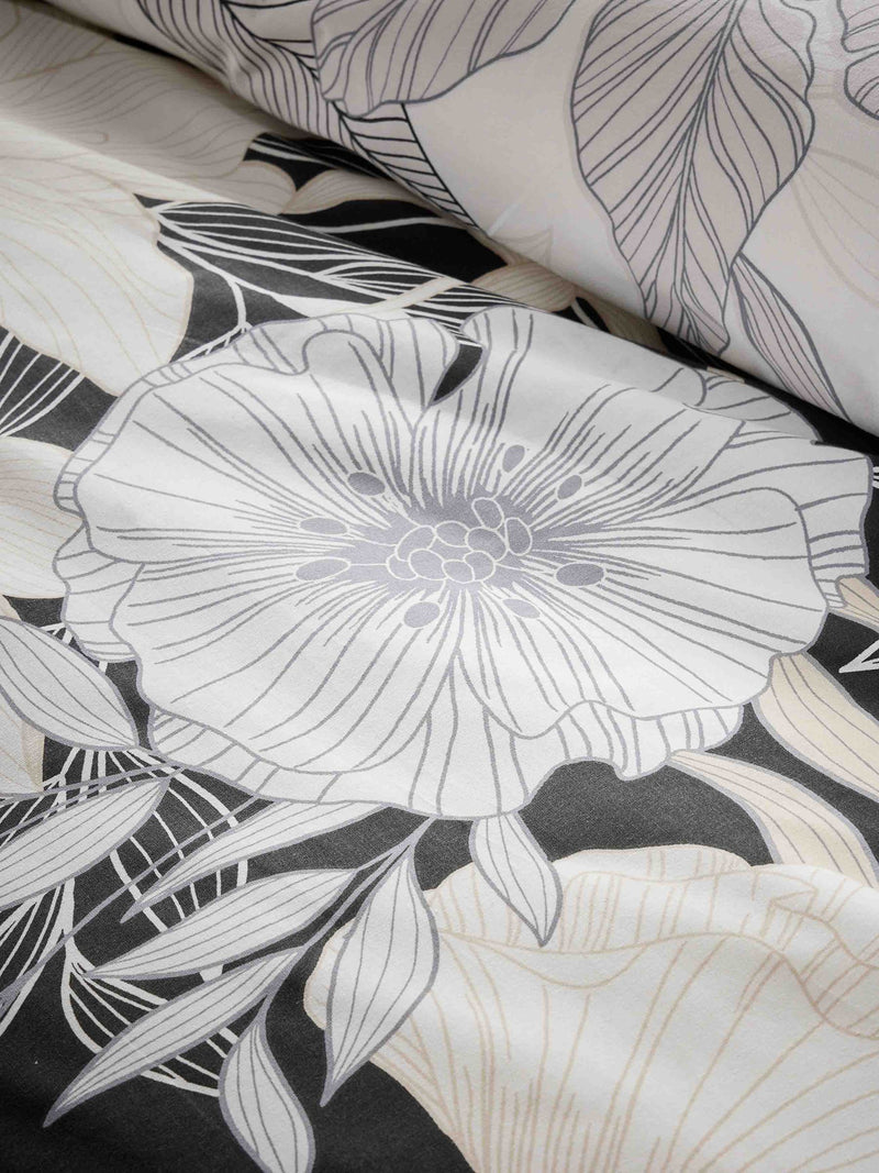 Vantona duvet cover set black natural linear bouquet (British brand)