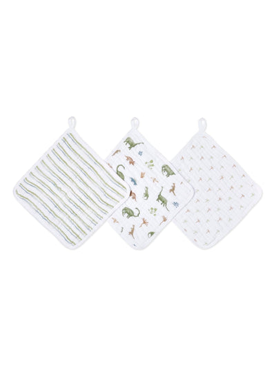 Next aden + anais Green Essentials Dino Jungle 100% Cotton Washcloths 3 Pack- Buy online at McGrocer