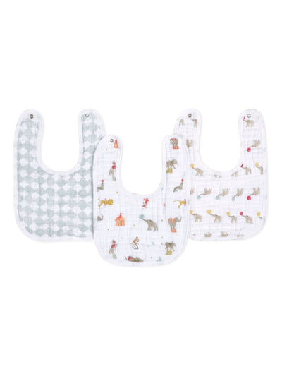 Next Aden + Anais White Essentials 100% Cotton Muslin Baby Snap Elephant Circus Bibs 3 Pack- Buy online at McGrocer