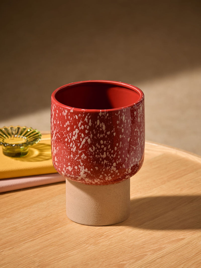MADE.COM Terracotta and White Santiago Hand Splatter Small plant pot, imported from the UK