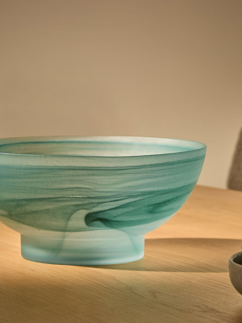 MADE.COM blue Alysa swirl glass fruit bowl (British brand)