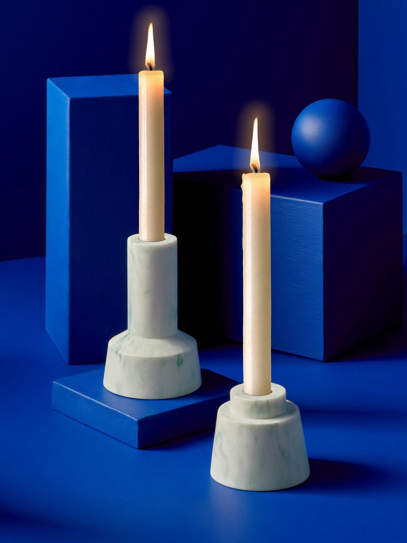 MADE.COM marbled teal taper candle holders set of 2, imported from the UK
