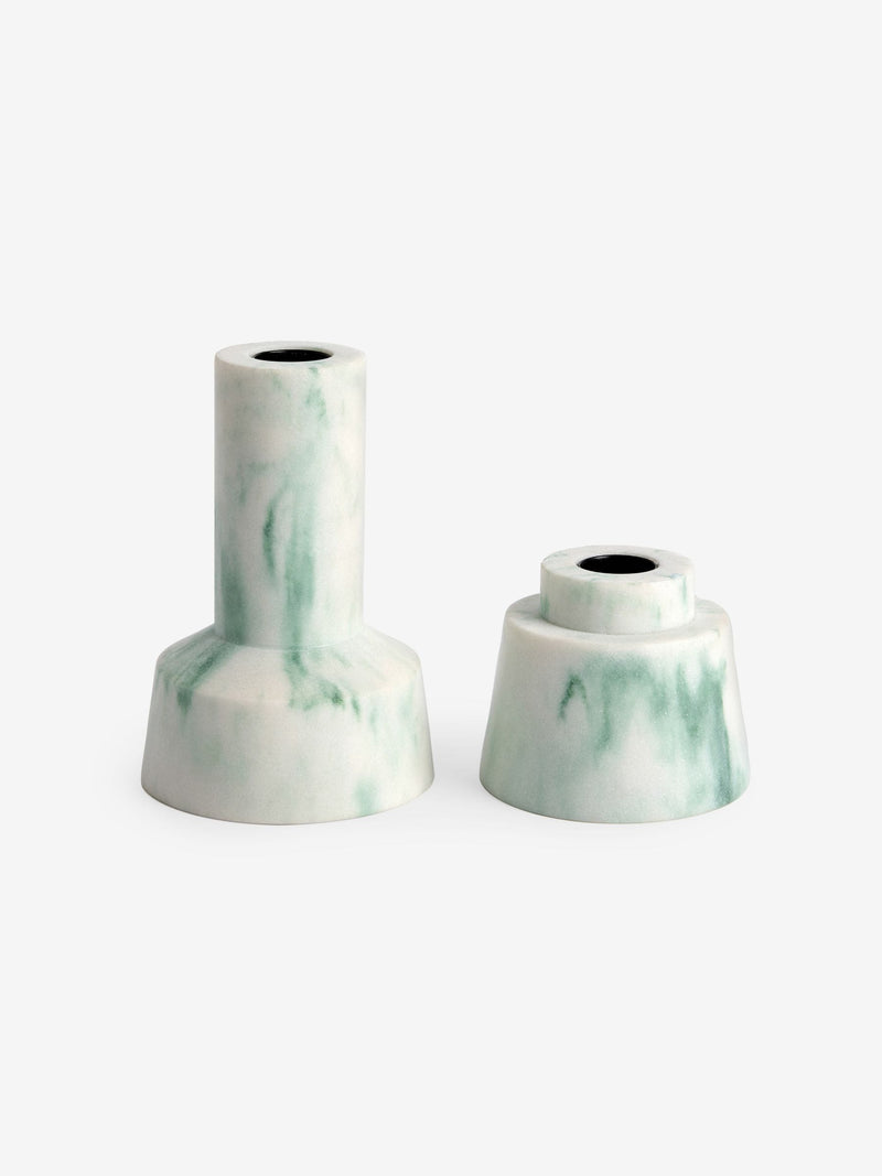 MADE.COM marbled teal taper candle holders set of 2, imported from the UK
