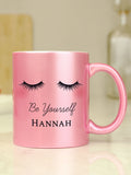 PMC pink personalised eyelashes glitter mug, imported from the UK