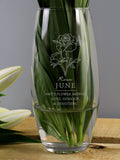 PMC personalised June birth flower bullet glass vase, imported from the UK