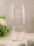 PMC personalised June birth flower bullet glass vase, imported from the UK