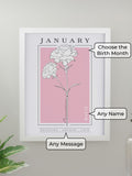 PMC birth flower A4 framed print, imported from the UK