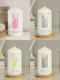 PMC birth flower pillar candle with personalisation, UK version